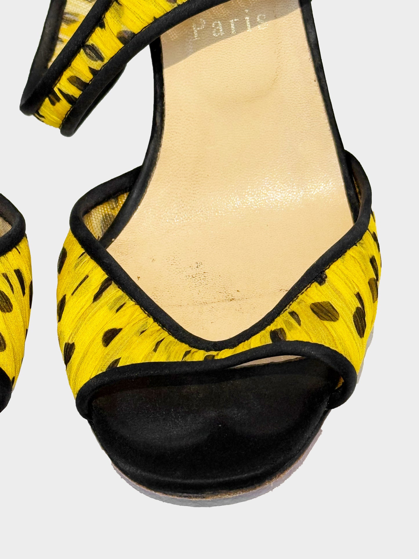 Christian Louboutin 2009 Yellow and Black Polka Dotted 'Miss Chief' Heels