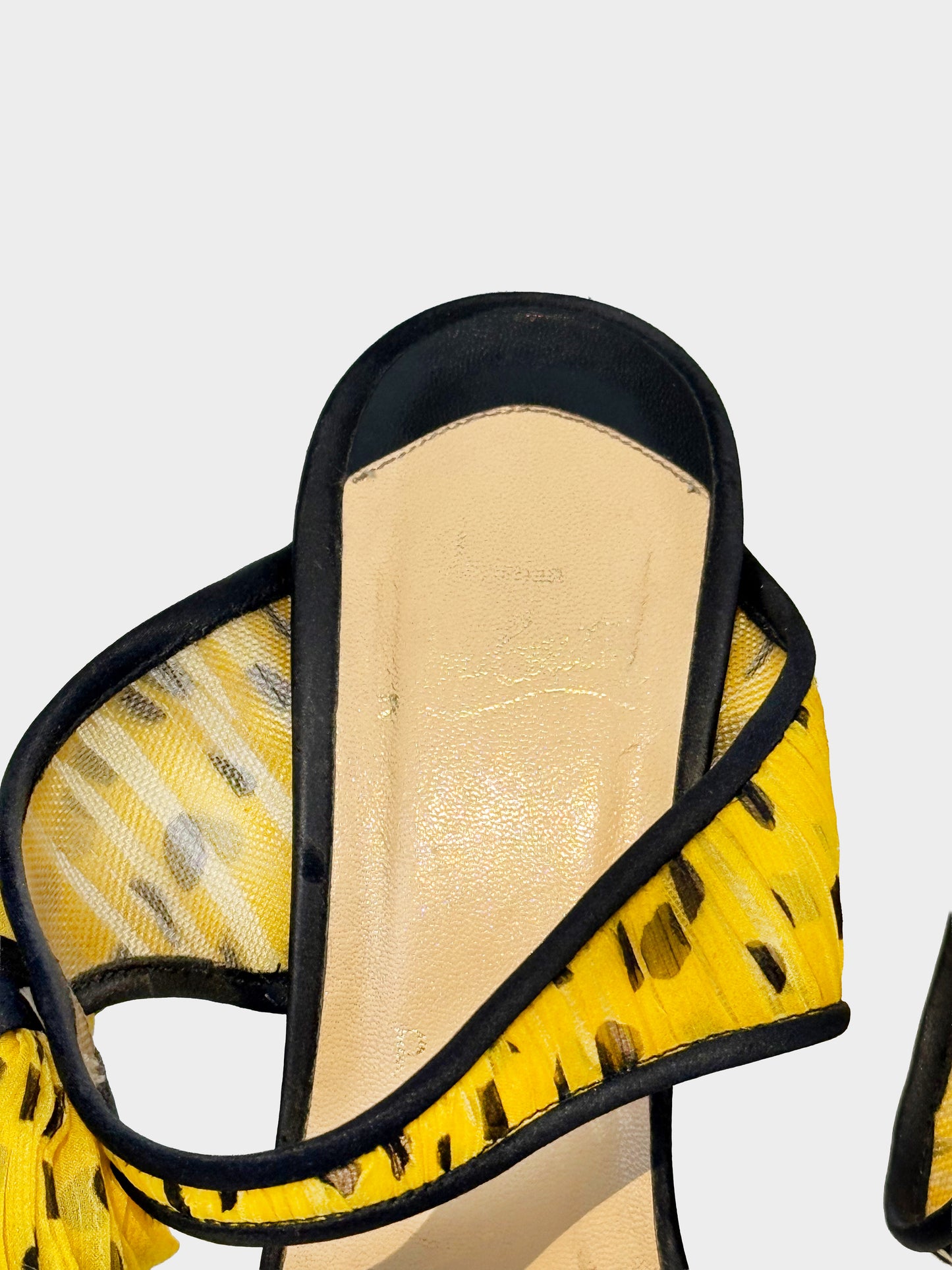 Christian Louboutin 2009 Yellow and Black Polka Dotted 'Miss Chief' Heels