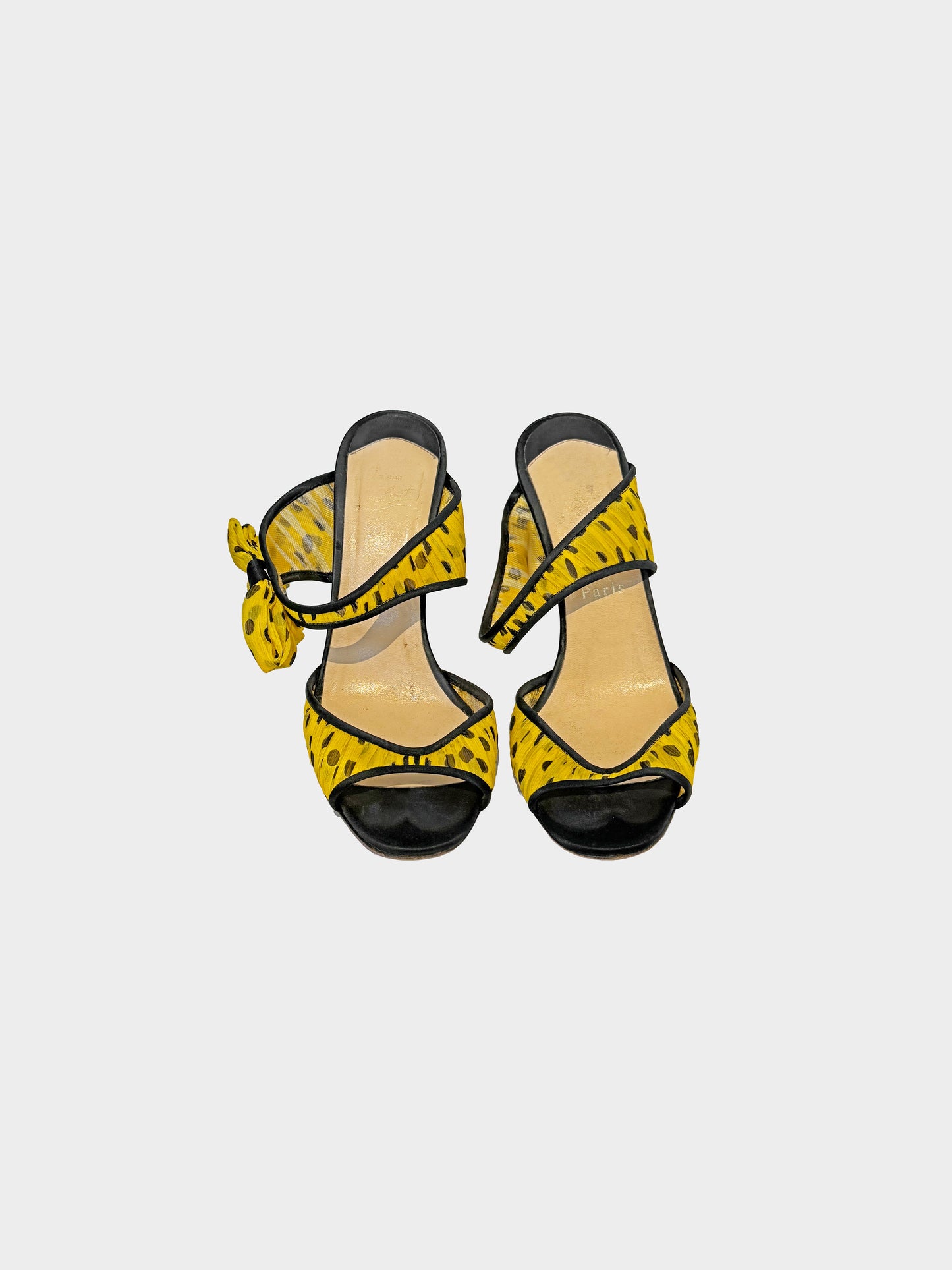 Christian Louboutin 2009 Yellow and Black Polka Dotted 'Miss Chief' Heels