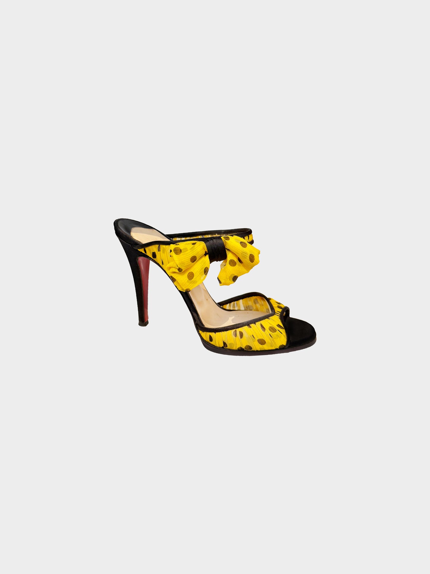 Christian Louboutin 2009 Yellow and Black Polka Dotted 'Miss Chief' Heels