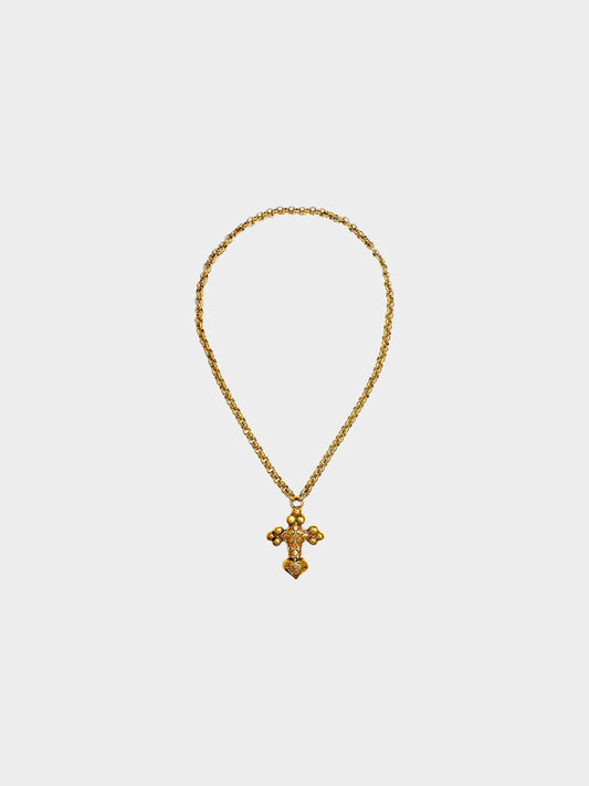 Loewe 2010s Gold Cross With Orange Beads Necklace