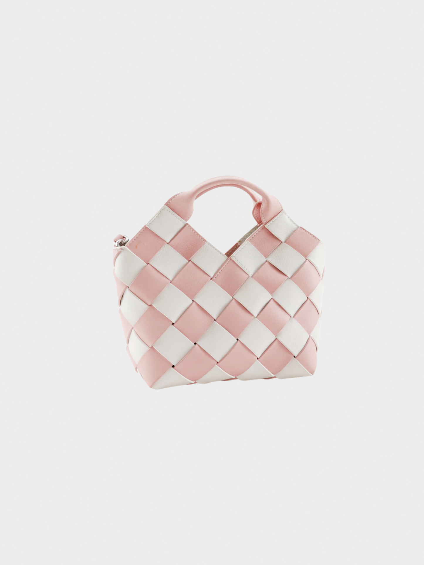 Loewe 2018 Pink and White Woven Calfskin Gingham Basket Bag