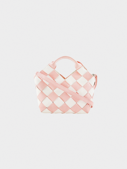 Loewe 2018 Pink and White Woven Calfskin Gingham Basket Bag