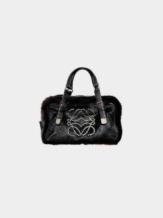 Loewe 2000s Black Amazona 28 Mink Fur Handbag