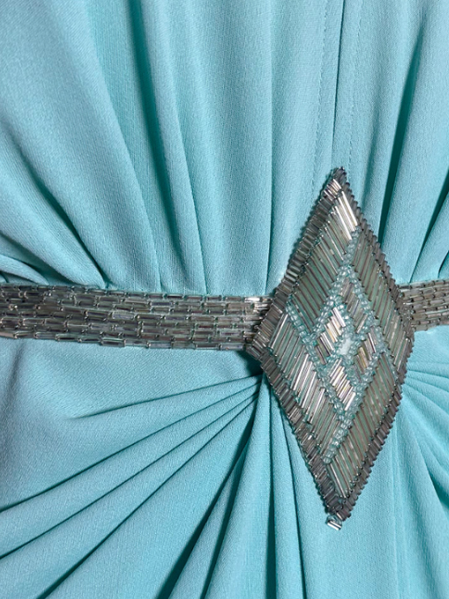 Loris Azzaro 1970s Azure Blue Silk Draped and Embellished Maxi Dress