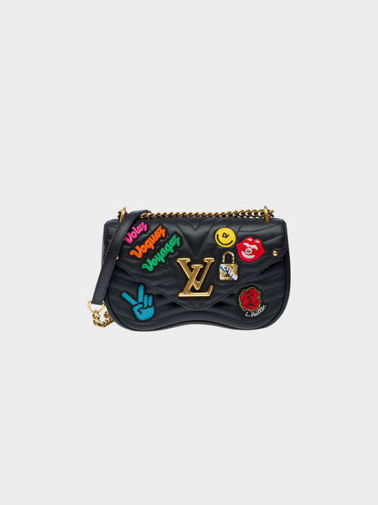 Louis Vuitton 2018 Black Leather Patch Embroidered New Wave Chain Bag