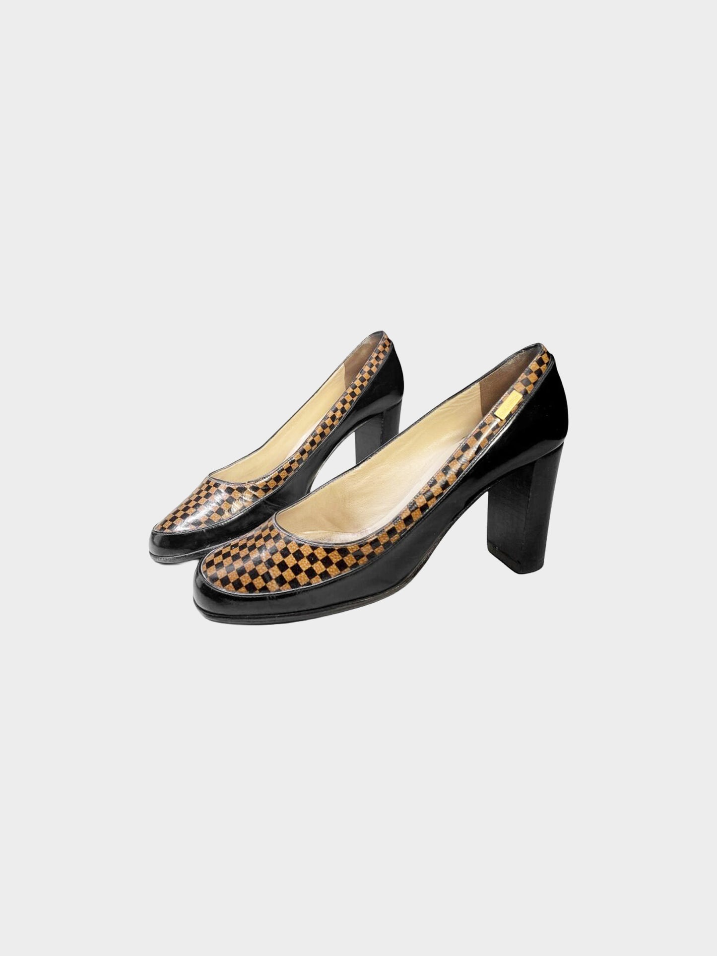 Louis Vuitton 2002 Brown and Black Damier Checkered Pumps