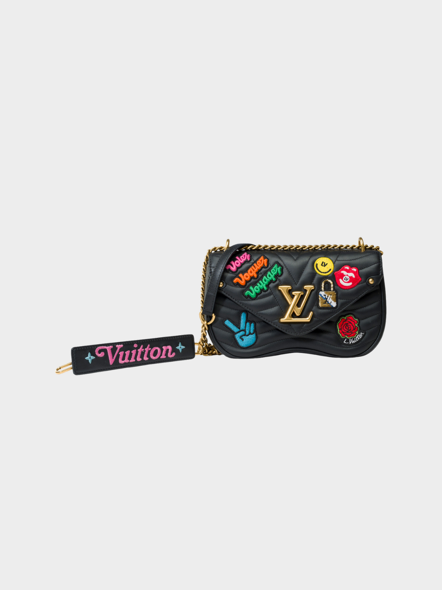 Louis Vuitton 2018 Black Leather Patch Embroidered New Wave Chain Bag