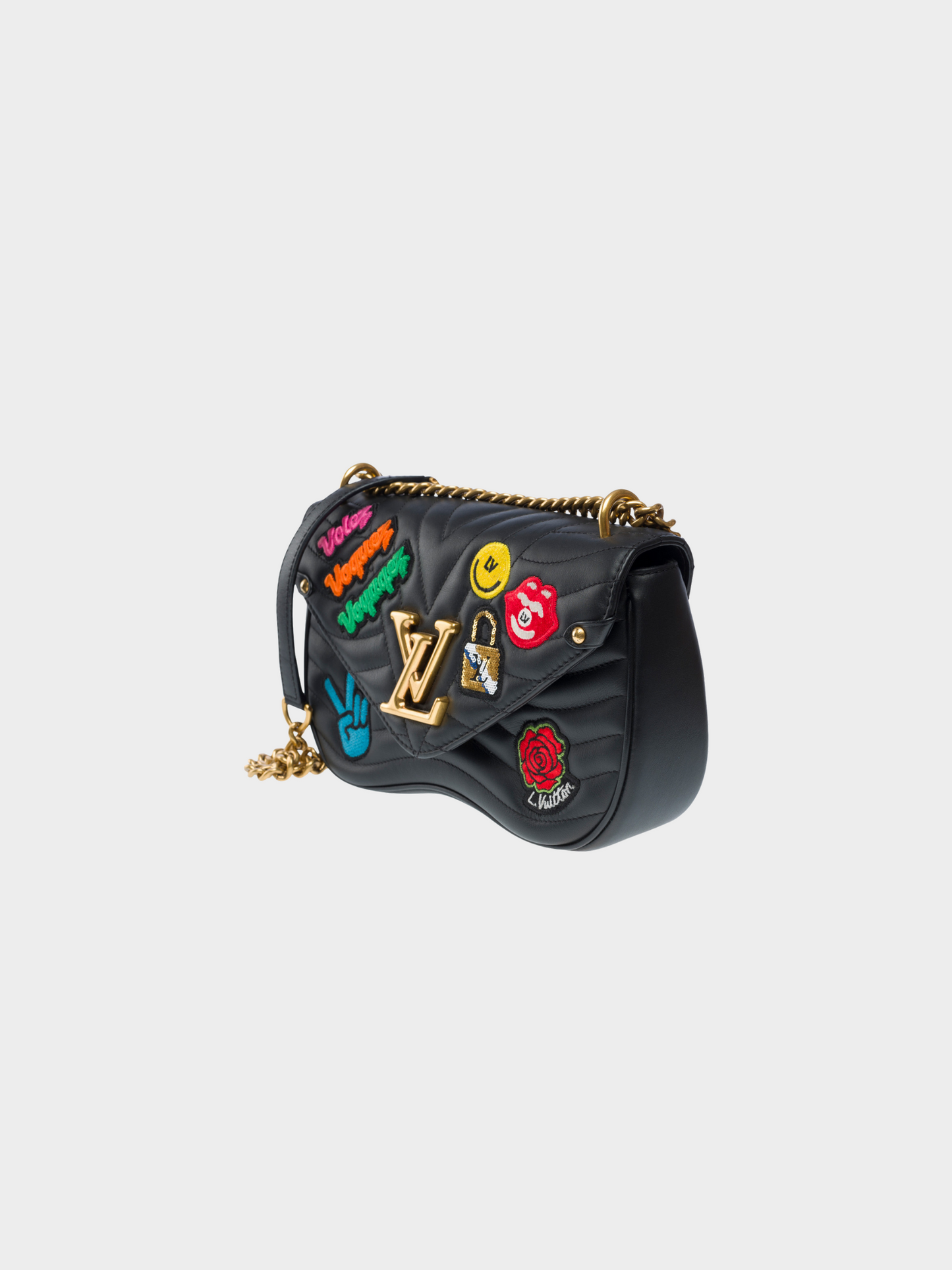 Louis Vuitton 2018 Black Leather Patch Embroidered New Wave Chain Bag