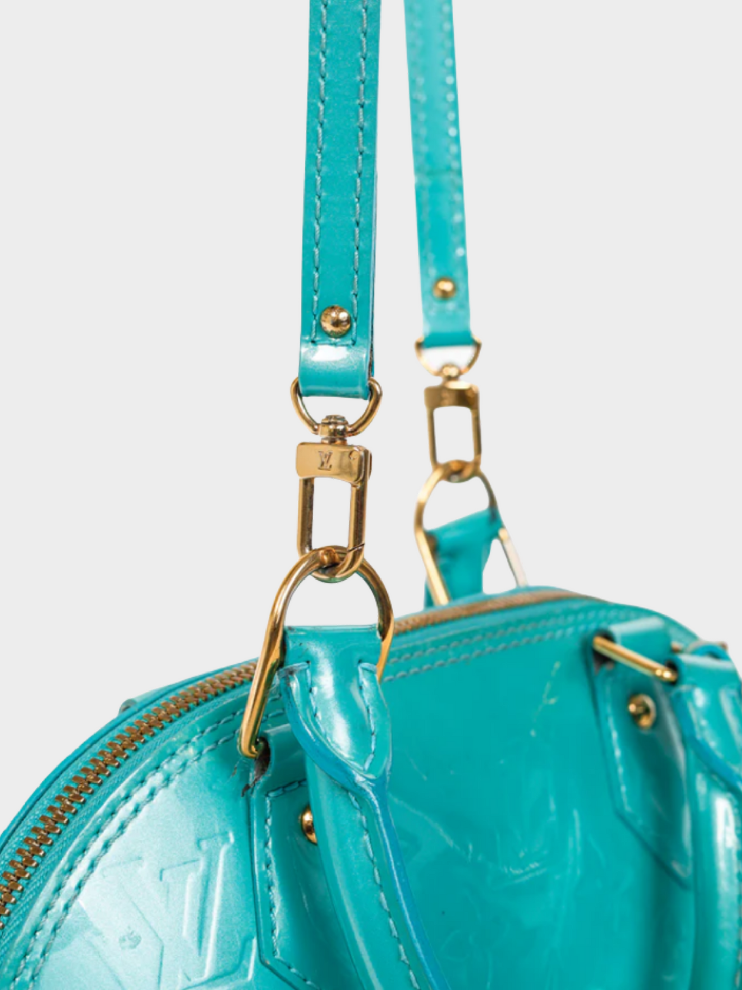 Louis Vuitton 2010s Turquoise Alma BB Turquoise Monogram Vernis Bag