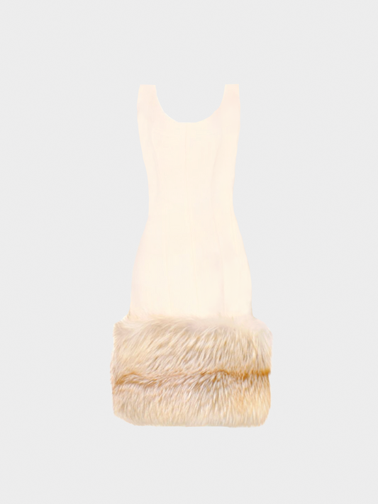Louis Vuitton by Marc Jacobs 2000s Ivory Fox Fur Trimmed Dress