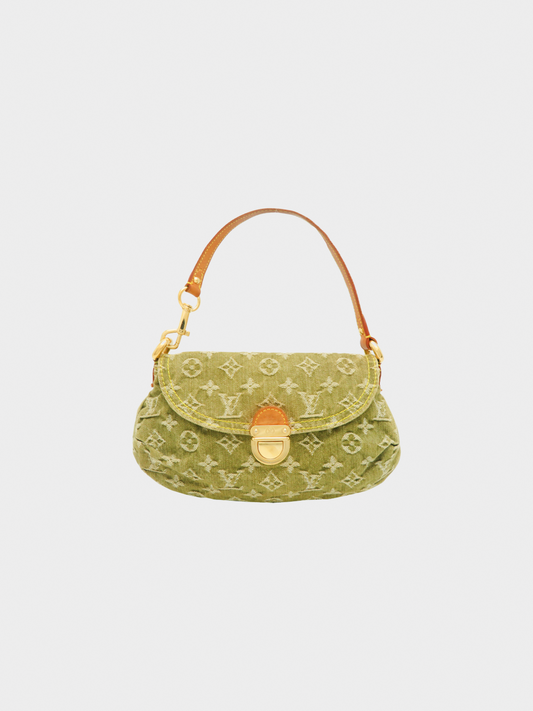 Louis Vuitton 2006 Mini Pleaty Green Monogram Denim Handbag