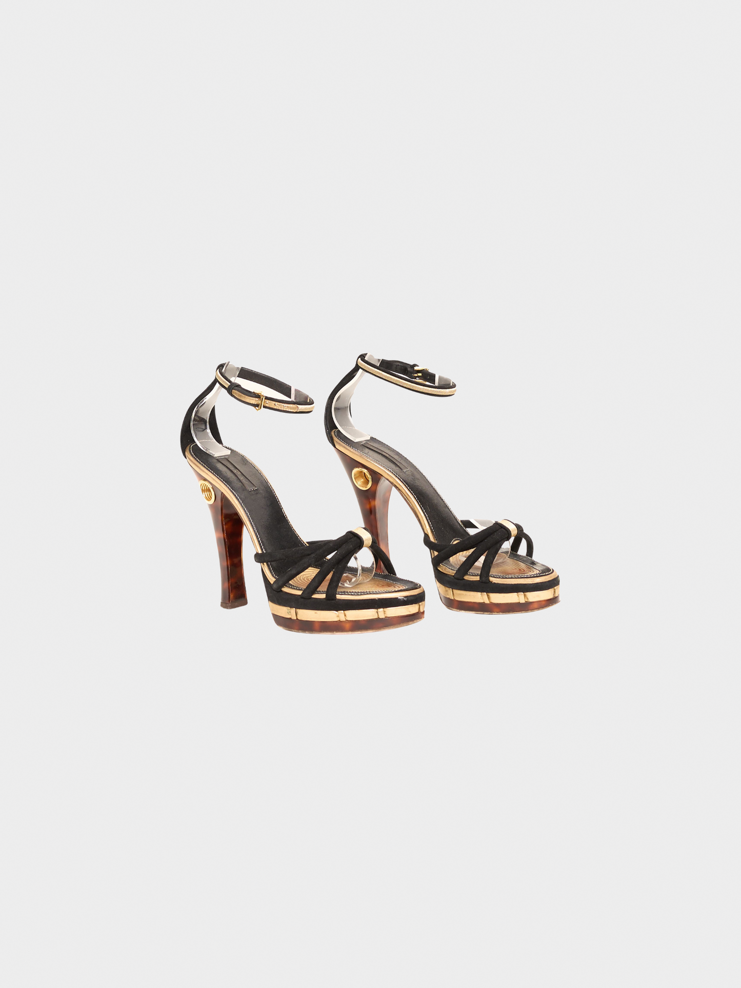 Louis Vuitton 2000s Limited Edition Brown Tortoiseshell Cleo Pompeii Platform Ankle Strap Sandals