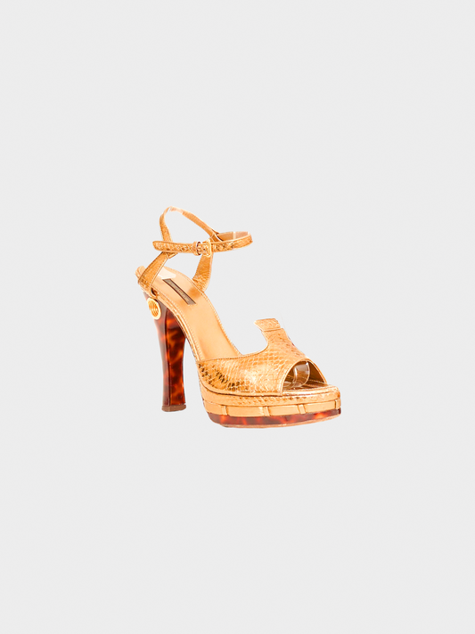 Louis Vuitton 2000s Gold Snakeskin Cleo/Pompeii Platform