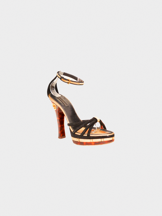 Louis Vuitton 2000s Limited Edition Brown Tortoiseshell Cleo Pompeii Platform Ankle Strap Sandals