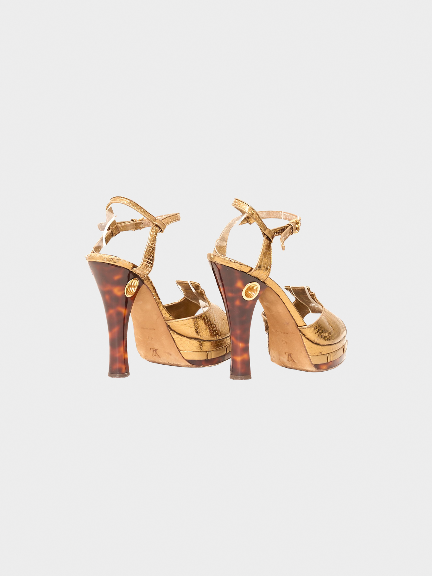Louis Vuitton 2000s Gold Snakeskin Cleo/Pompeii Platform