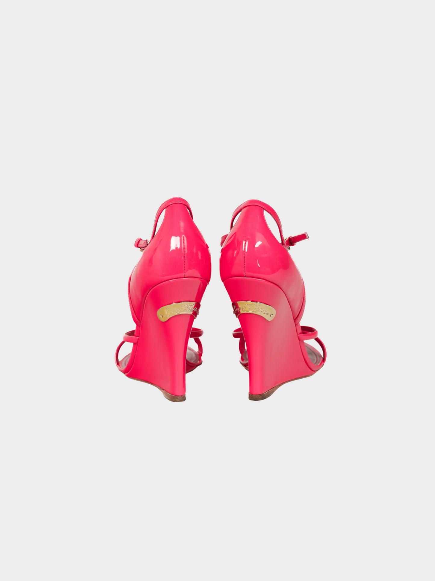 Louis Vuitton SS 2009 Rose Pink Patent T-Strap Wedge Sandals
