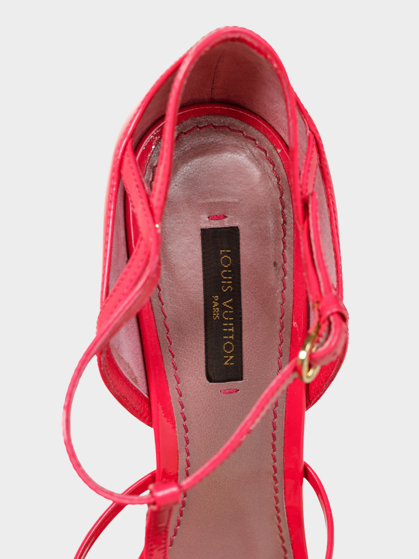 Louis Vuitton SS 2009 Rose Pink Patent T-Strap Wedge Sandals