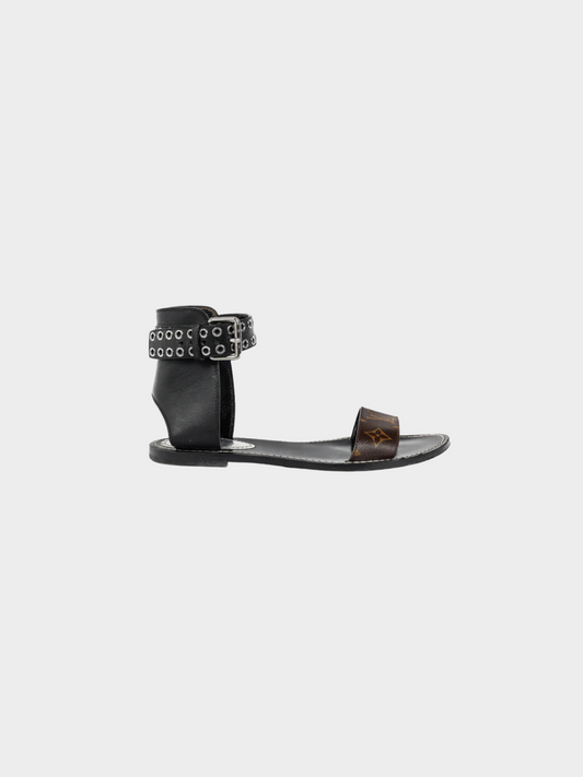 Louis Vuitton 2019 Black Passenger Monogram Calfskin Flat Sandals