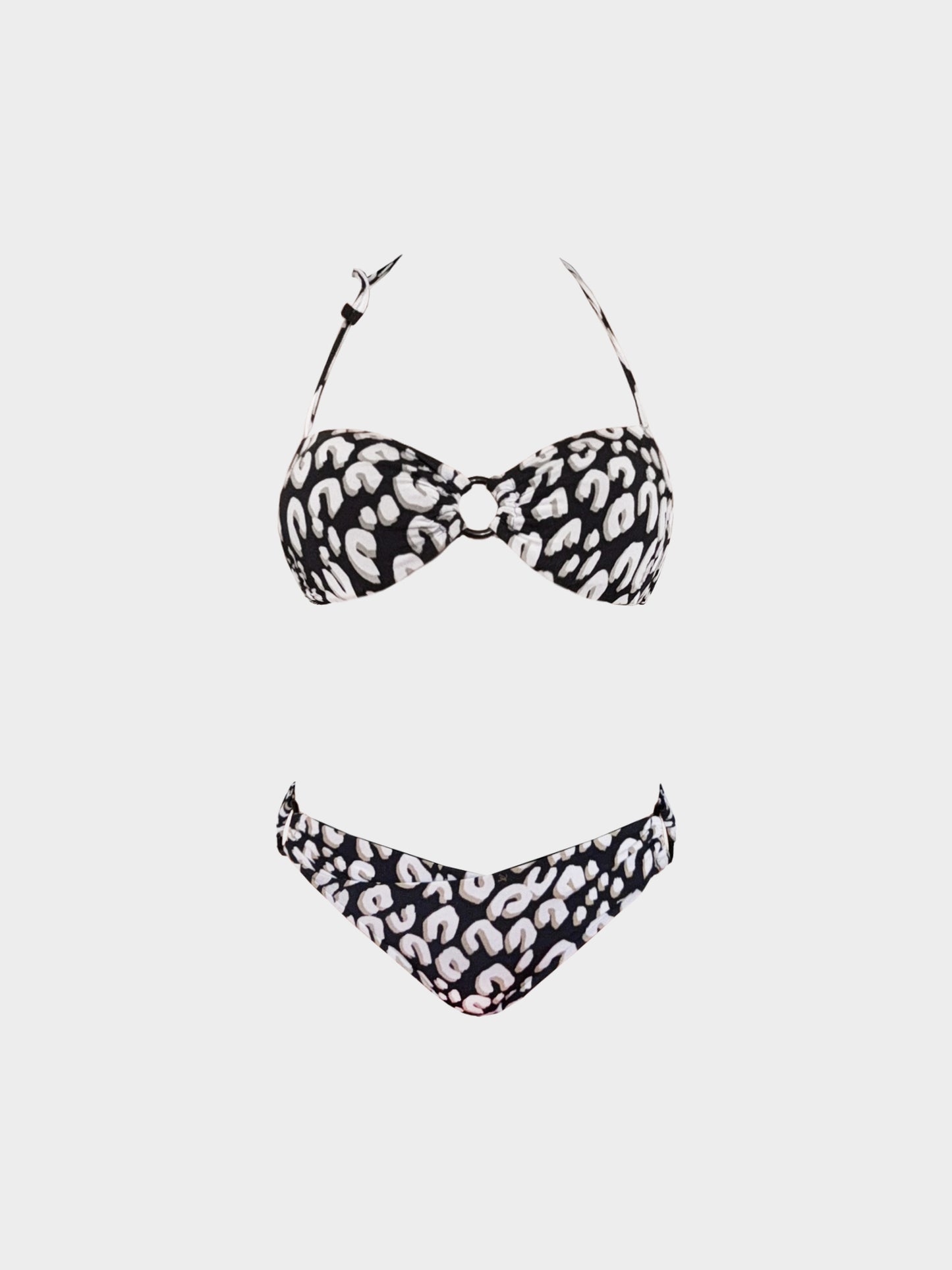 Louis Vuitton 2000s Black and Grey Leopard Print Two-piece Swimsuit