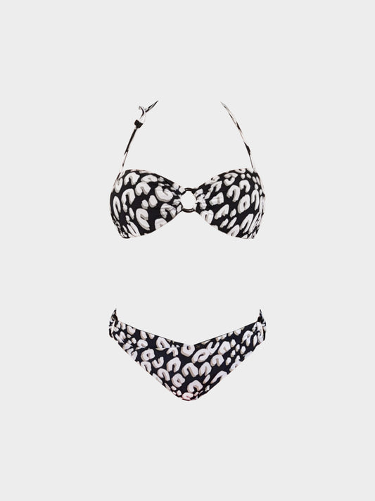 Louis Vuitton 2000s Black and Grey Leopard Print Two-piece Swimsuit