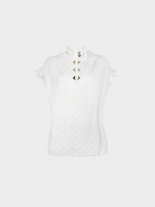 Louis Vuitton FW 2019 White Cotton Frill Blouse
