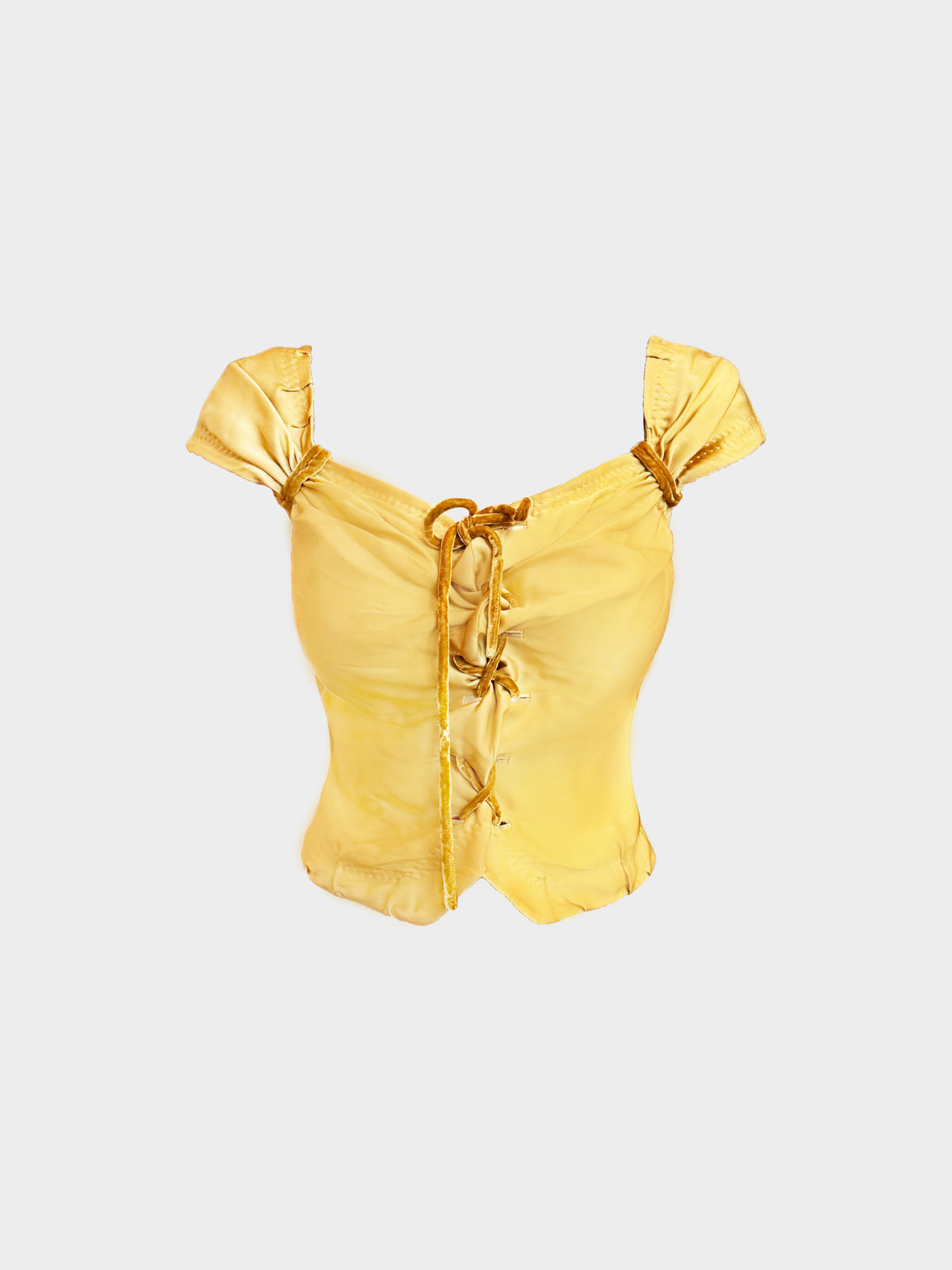 Louis Vuitton SS 2004 Gold Acetate Blend Corset Style Velvet Lace-up Top