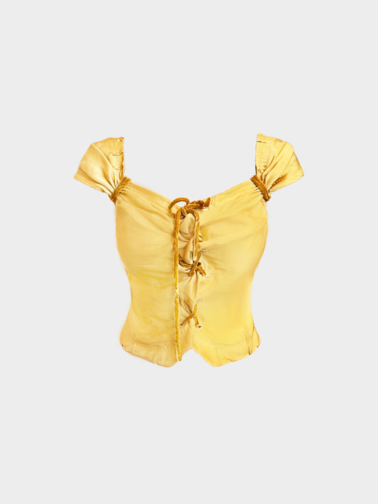 Louis Vuitton SS 2004 Gold Acetate Blend Corset Style Velvet Lace-up Top