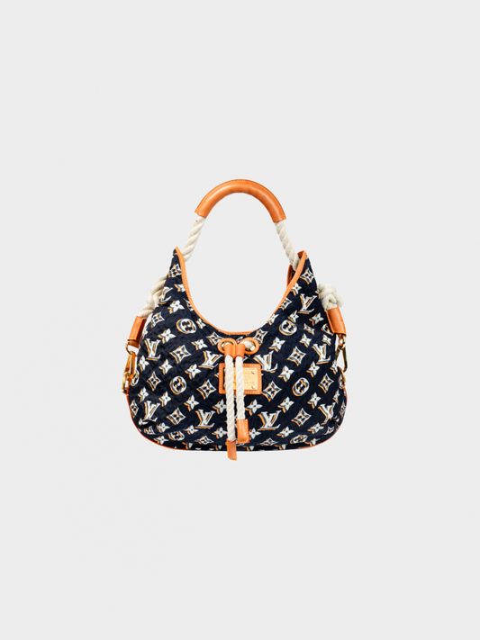 Louis Vuitton Cruise 2010 Bulles MM Navy Nylon Monogram Rope-Tassel Hobo Bag
