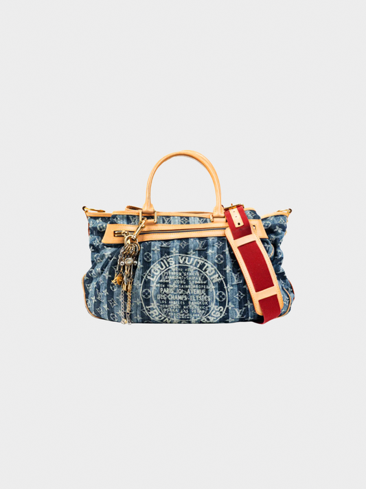 Louis Vuitton Cruise 2007 Cabas Raye GM Monogram Denim Cruise Shoulder Bag