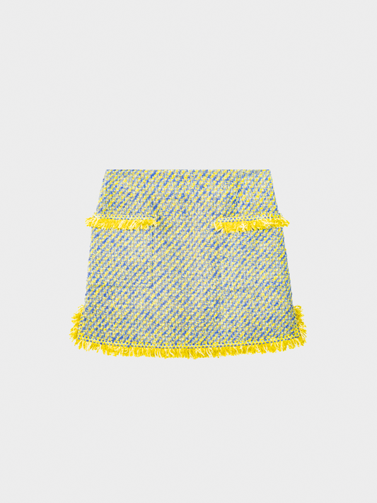 Louis Vuitton Resort 2014 Yellow & Blue Cotton-Tweed Mini Skirt