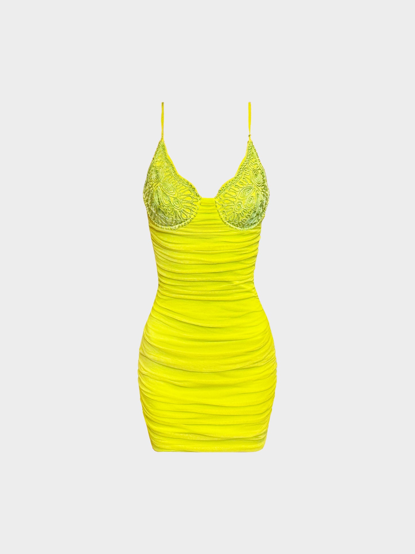 La Perla 1990s Lime Green Lace Trim Fitted Dress