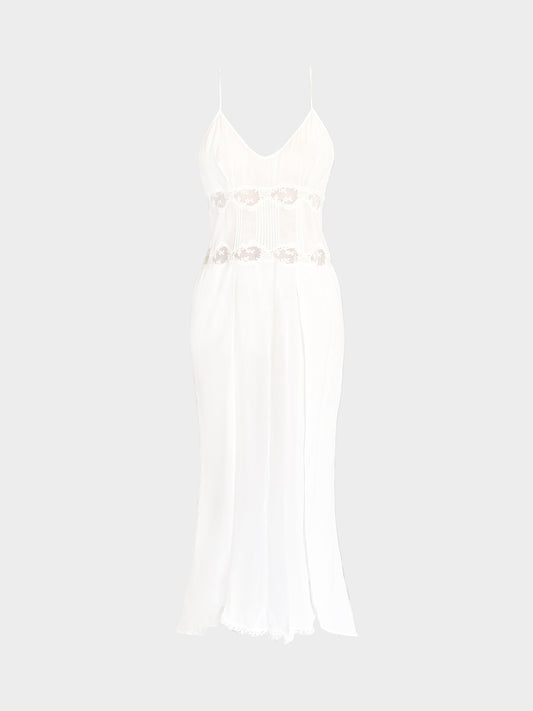 La Perla 2000s White Sheer Lace-trimmed Long Dress
