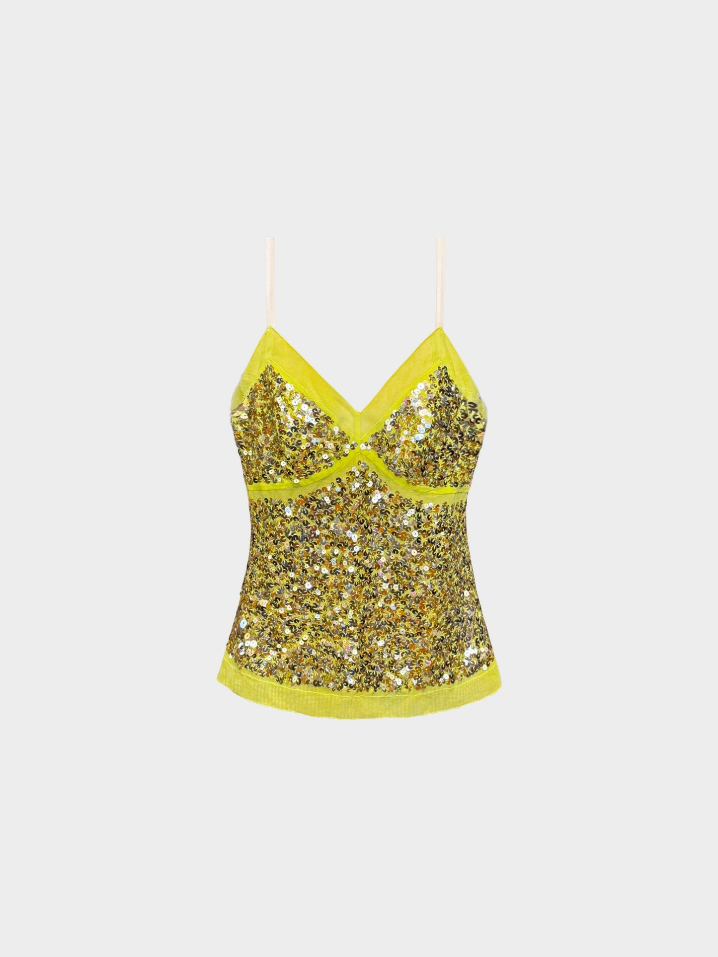 La Perla 2000s Neon Yellow Sequins Cami Top