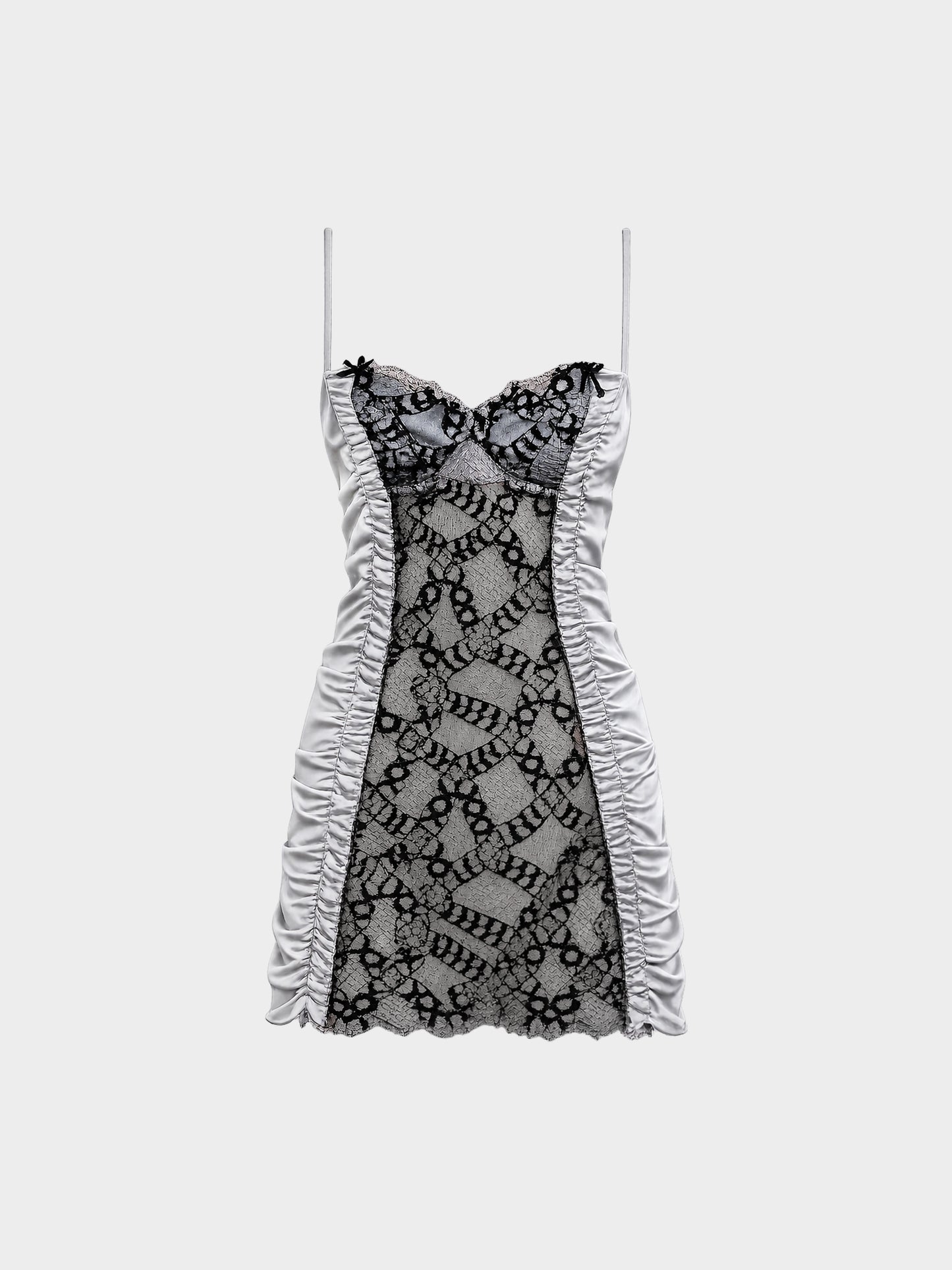 La Perla 2010s Grey Silk with Black Lace Mesh Fitted Dress