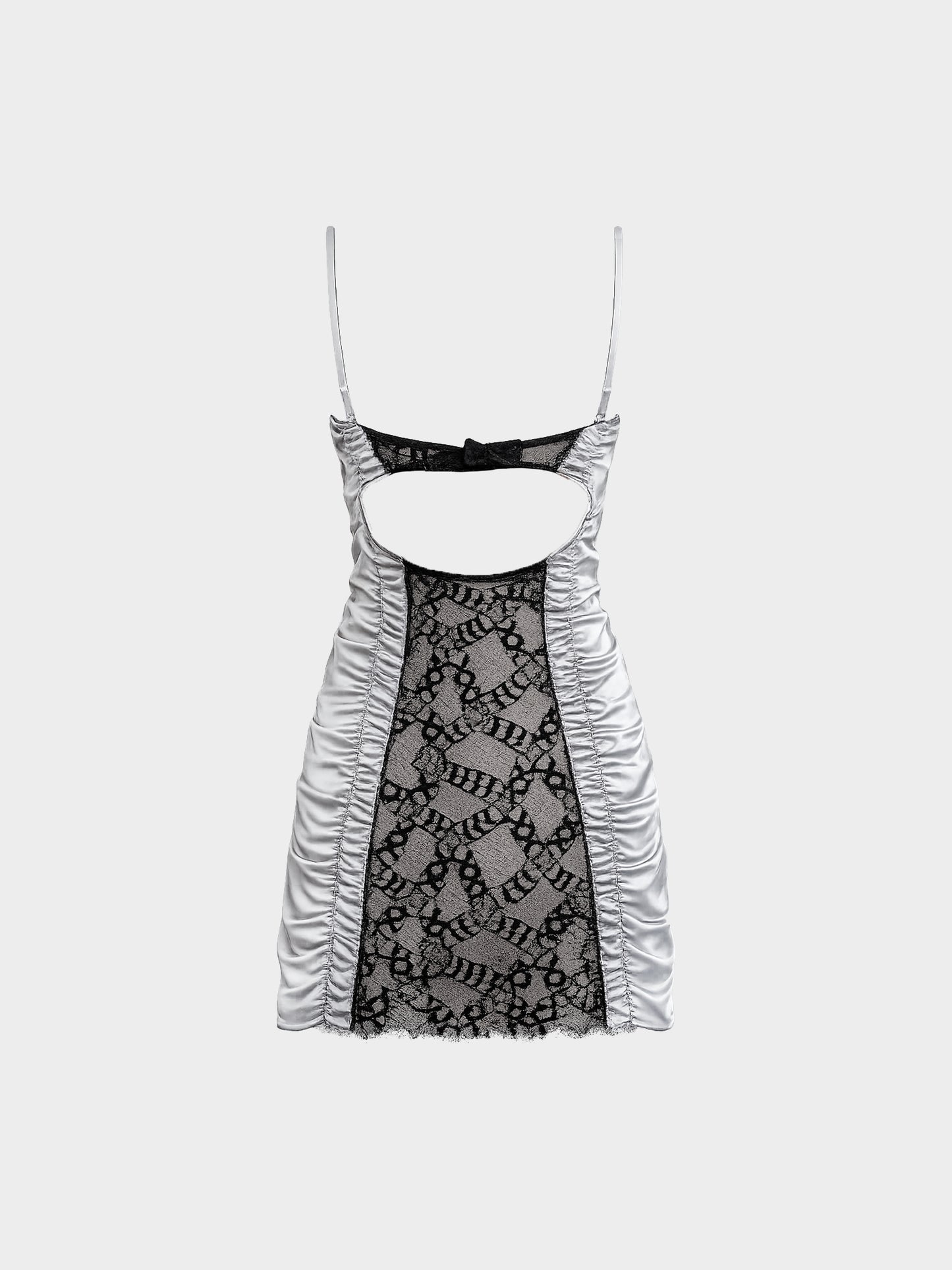La Perla 2010s Grey Silk with Black Lace Mesh Fitted Dress