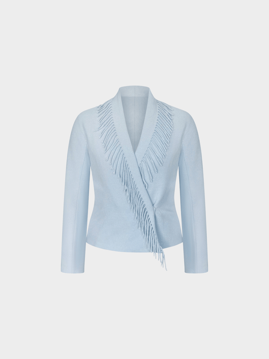 Thierry Mugler 1990s Light Blue Fringed Wrap Jacket