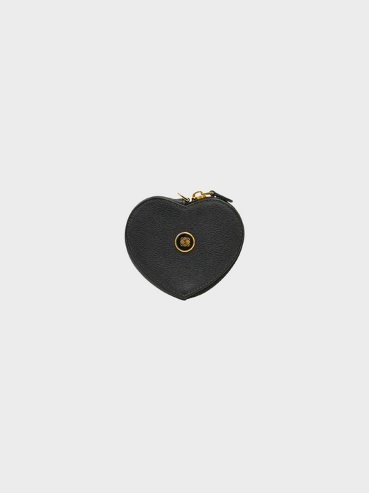 Loewe 2010s Black Leather Anagram Heart Coin Case
