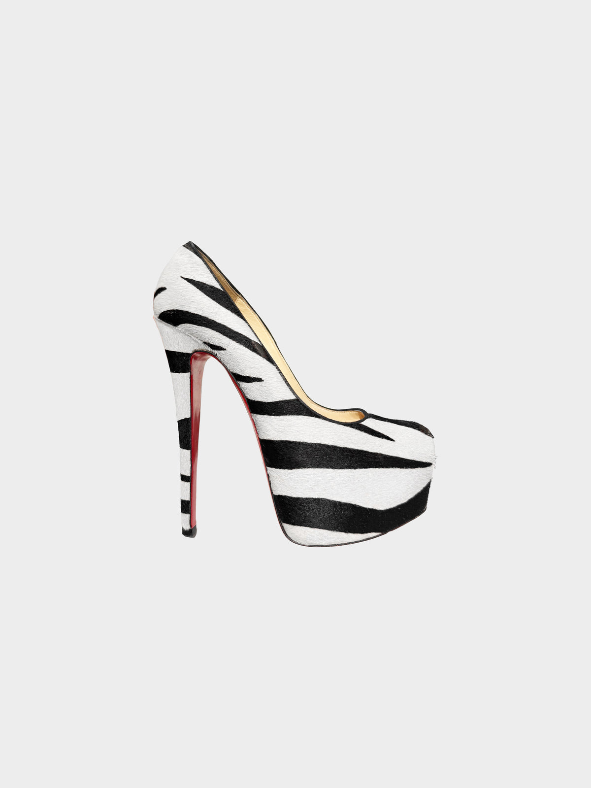 Christian Louboutin Early 2010s Black and White Pony Hair Zebra Print Daffodil Pumps