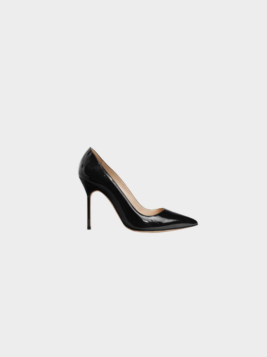 Manolo Blahnik 2010s BB Midnight-Blue Patent Leather Pointed-Toe Pumps