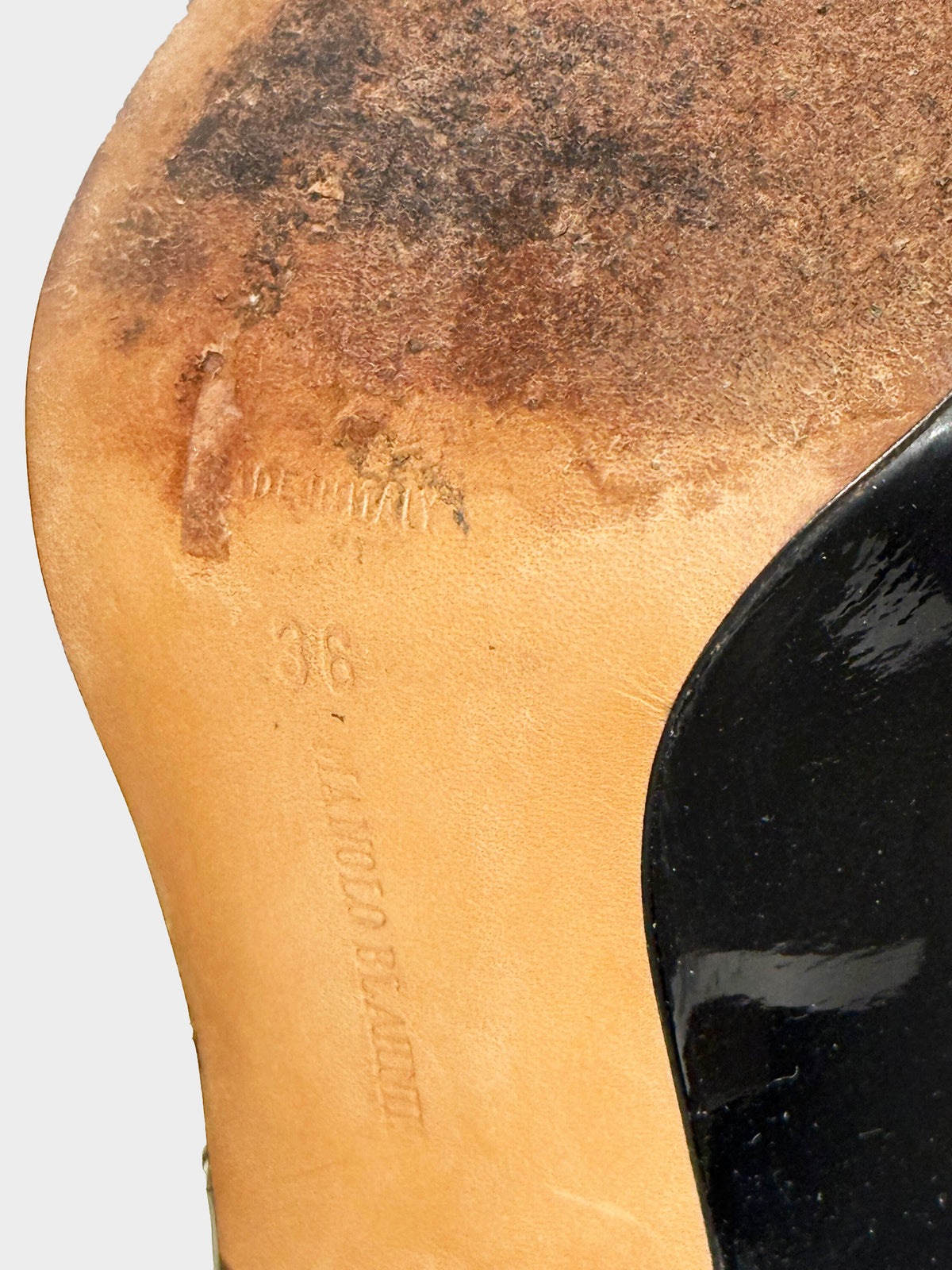 Manolo Blahnik Late 2010s Black Patent Leather Multi-strap Slingback Heels