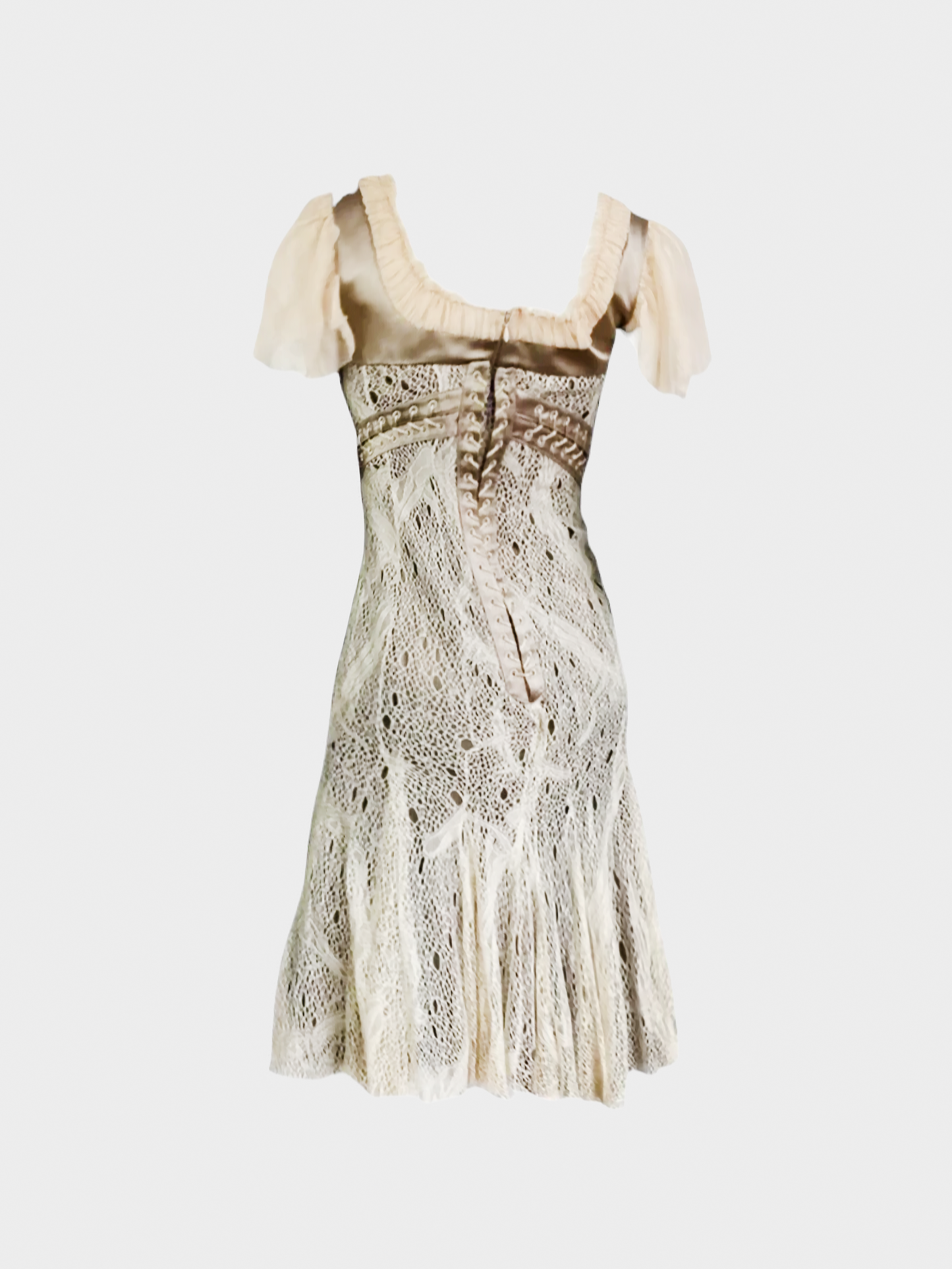 Alexander McQueen FW 2002 Runway Beige Lace Bondage Corset Midi Dress