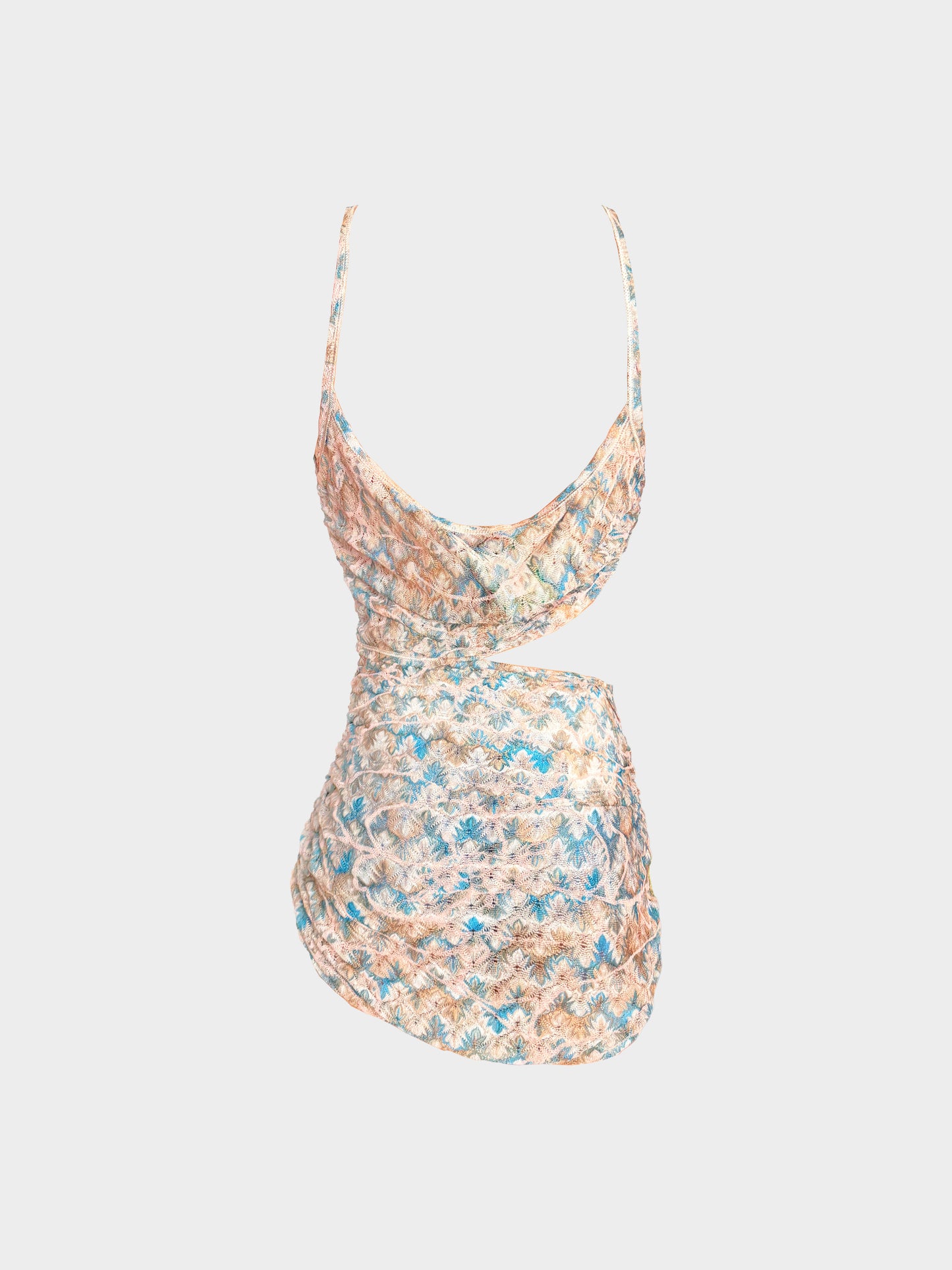Missoni 2000s Multicolored Leaf Pattern Knitted Mini Dress with Midriff Cutout