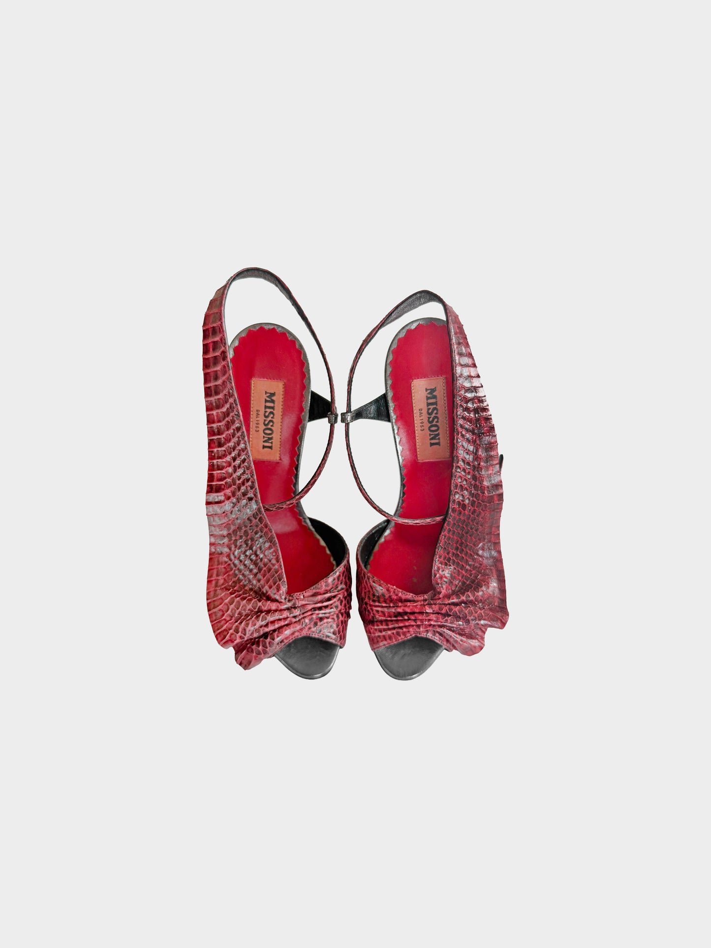 Missoni Fall 2020 Red Python and Silver Leather Slingback Heels