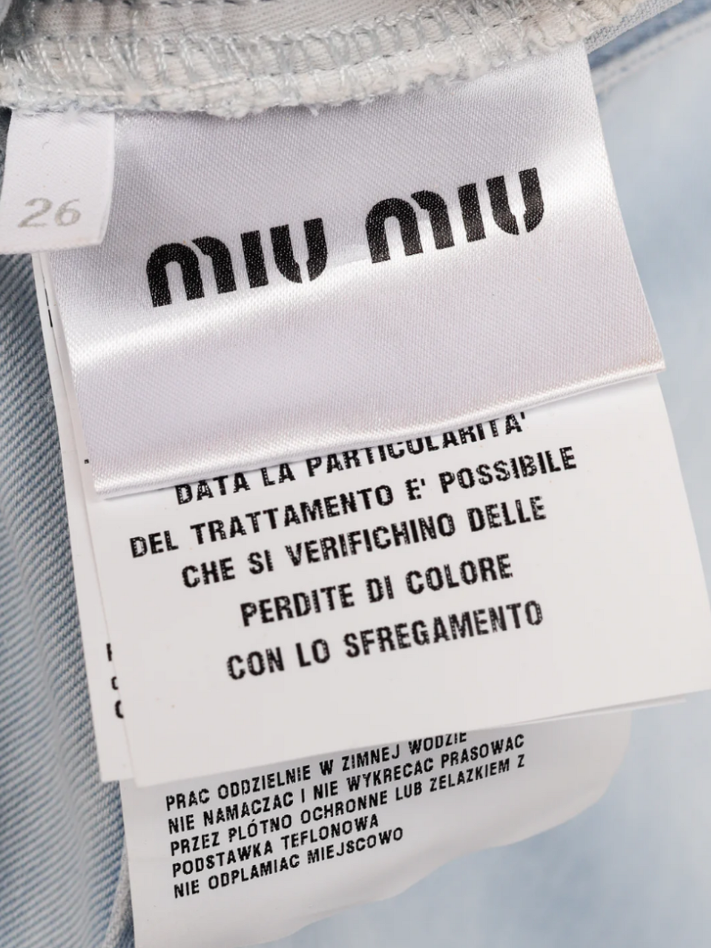 Miu Miu SS 2022 Light-Wash Twill Ruffled Wide-Leg Jeans