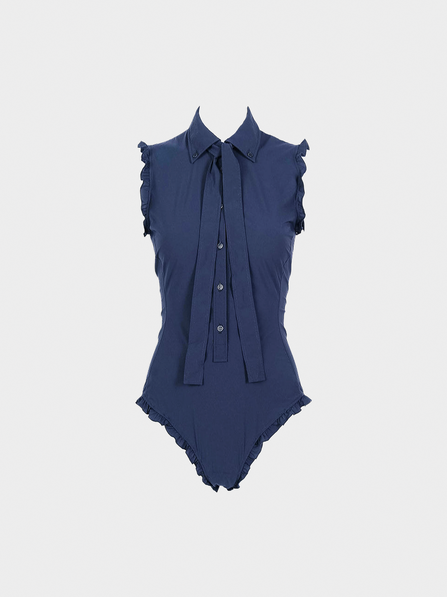Miu Miu SS 2000 Navy Blue Ruffle Bodysuit
