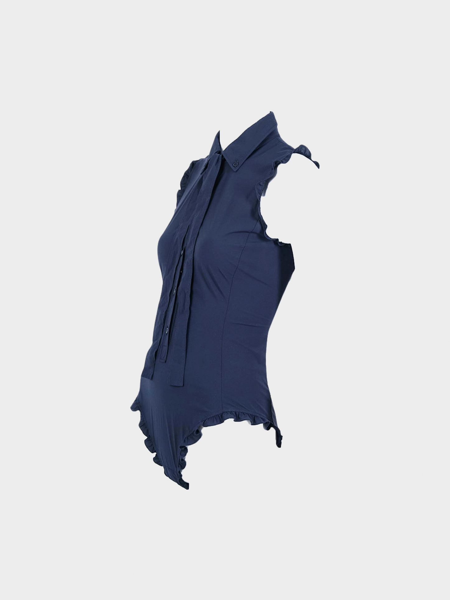 Miu Miu SS 2000 Navy Blue Ruffle Bodysuit
