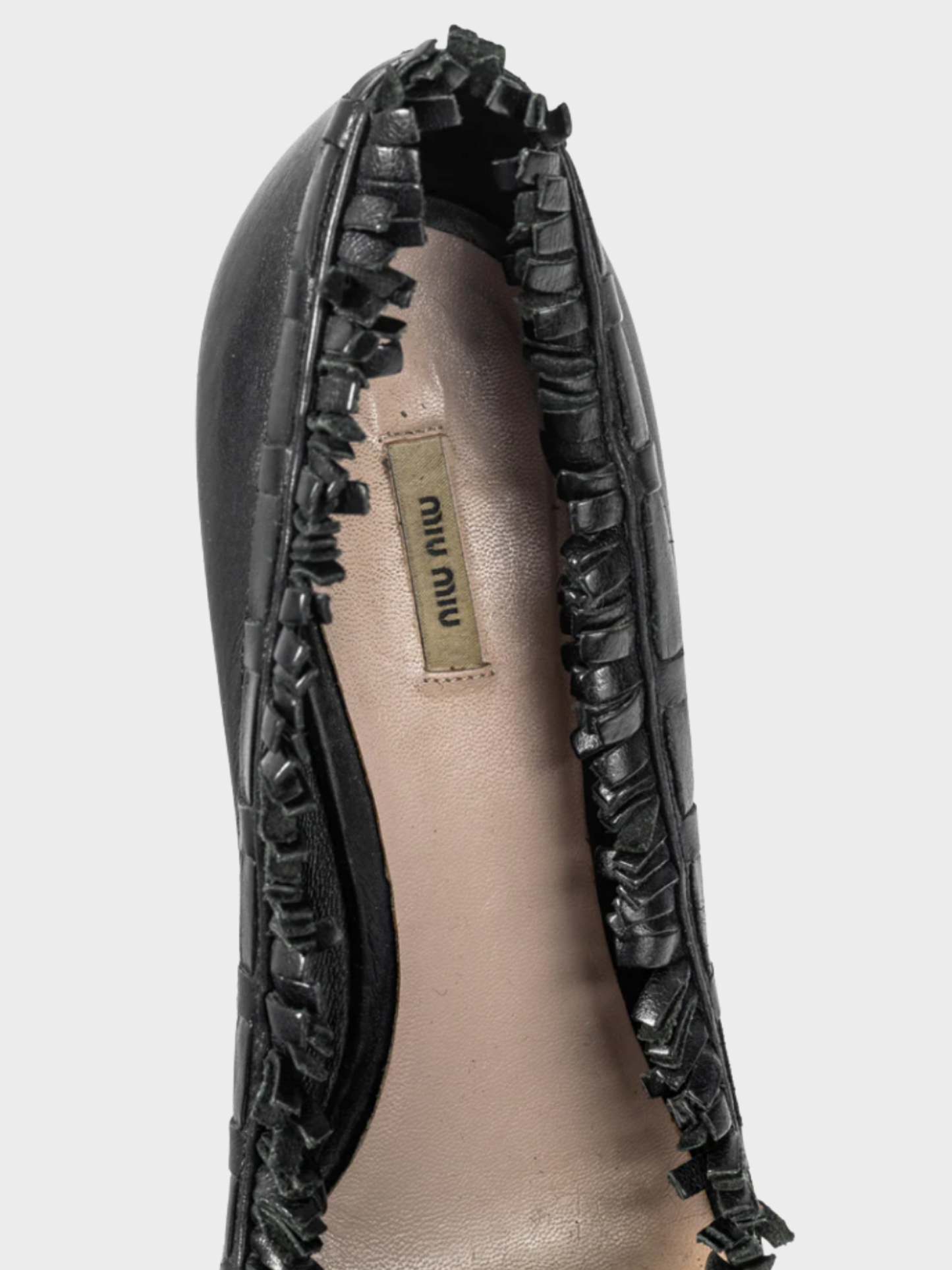 Miu Miu 2009 Black Leather Fringe-Trim Studded Bow Heels