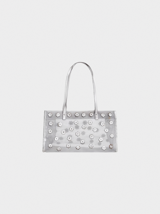 Miu Miu SS 2000 Silver Flower Cut Out Silver Mesh Bag