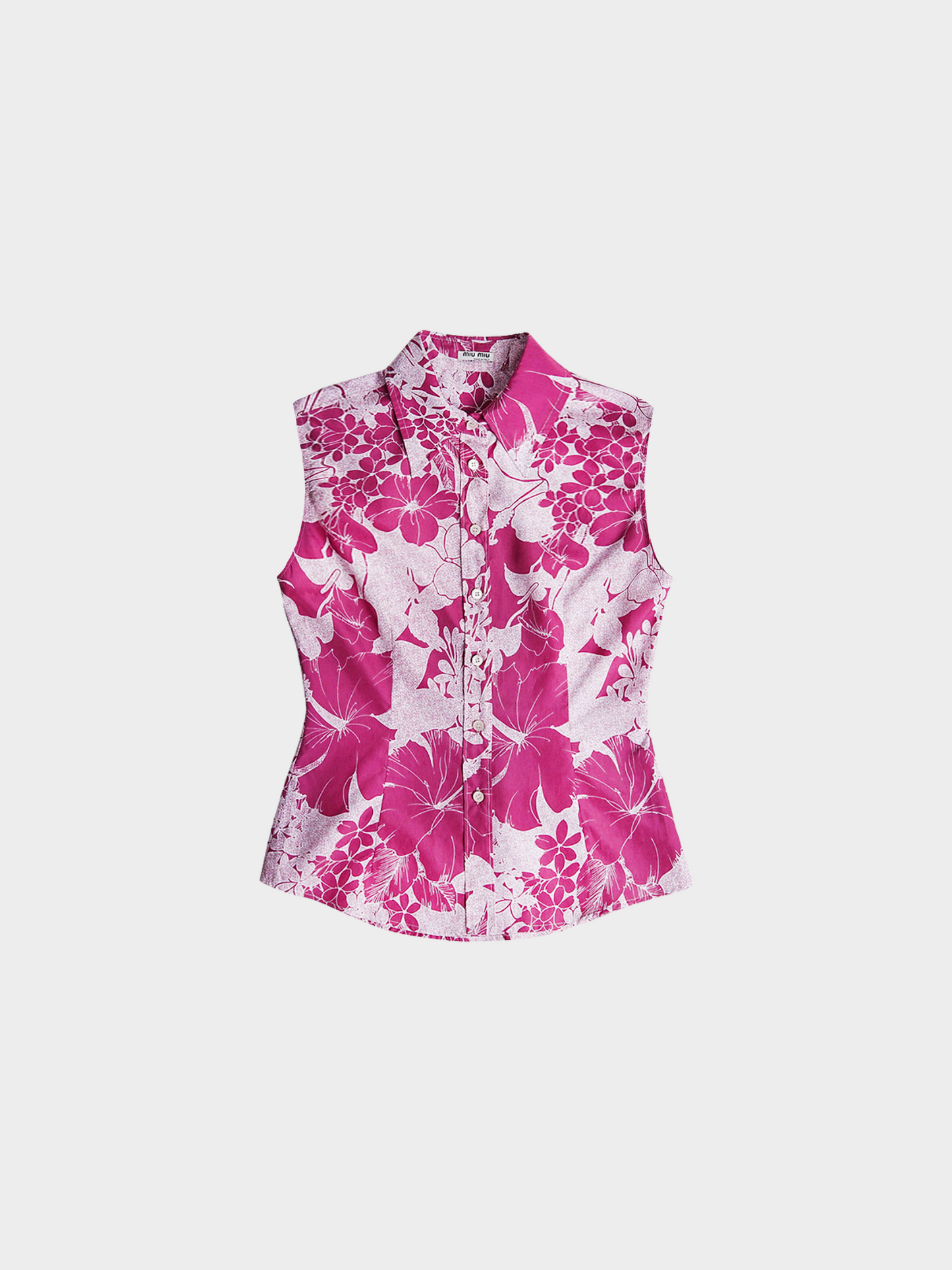 Miu Miu SS 2003 Fuschia Pink Floral Printed Sleeveless Top